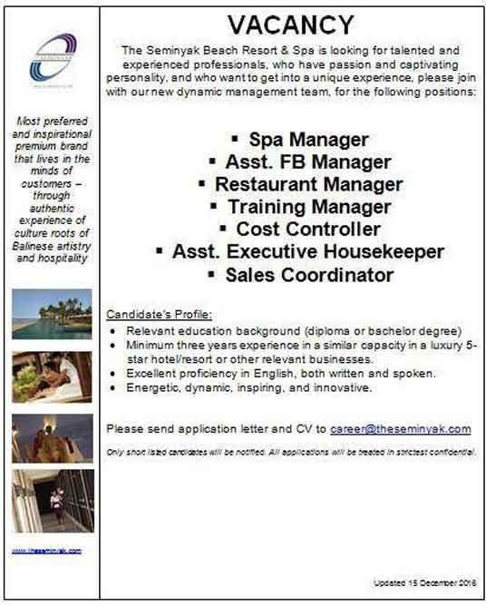 Lowongan Spa Therapist Bronzspa dan The Seminyak Beach Resort & Spa