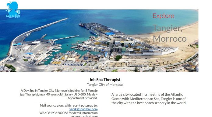Lowongan Spa Therapist Wanita Kota Tangier - Maroko