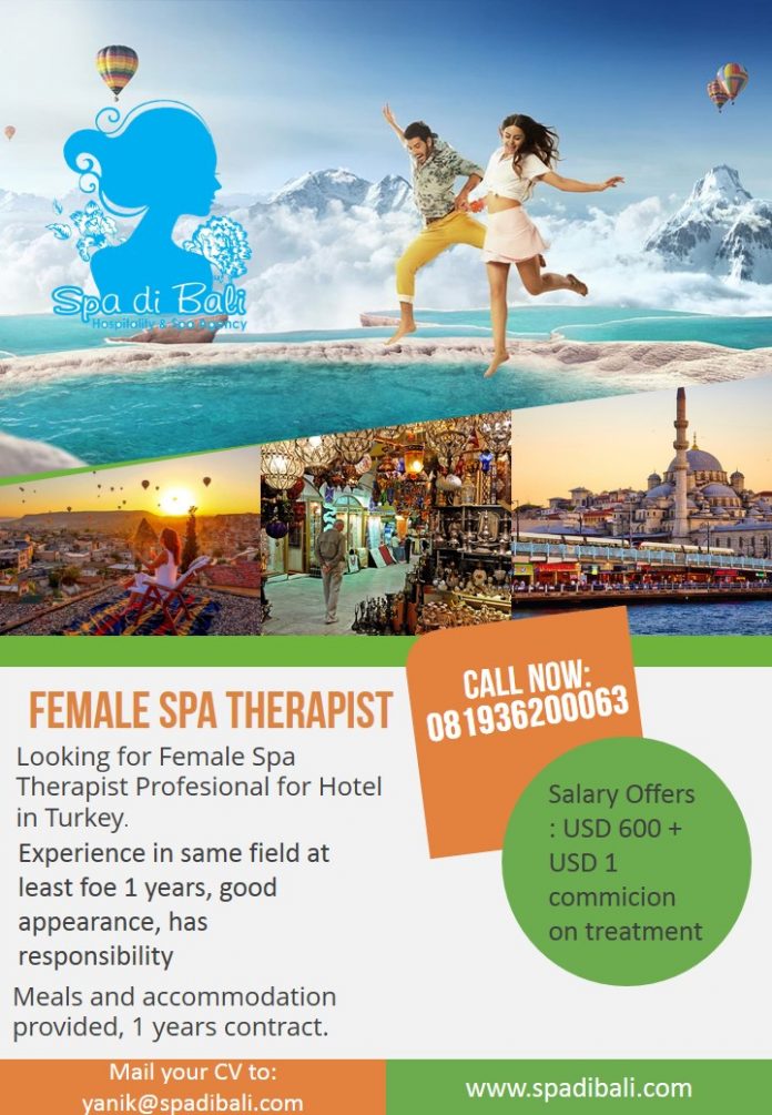 Vacancy Job Turkey Summer Di Turkey - Lowongan Spa Therapist Wanita - Hotel & Resort Turkey