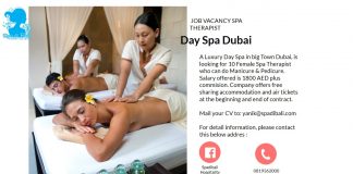 Lowongan / Job Vacancy Spa Therapist Day Spa Dubai