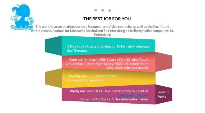 Lowongan / Job Vacancy Spa Therapist Wanita Luar Negeri - Rusia