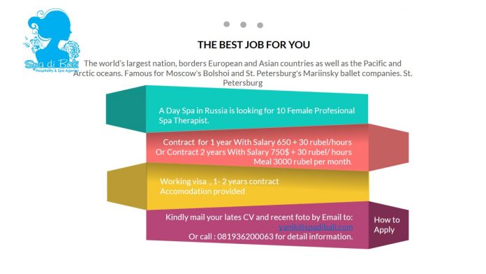 Job Vacancy Spa Therapist Rusia Lowongan / Job Vacancy Spa Therapist Wanita Luar Negeri - Rusia
