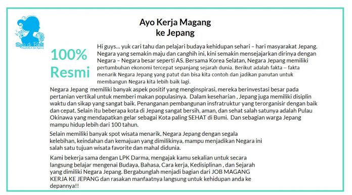 Informasi Lowongan / Job Magang Kerja Ke Jepang