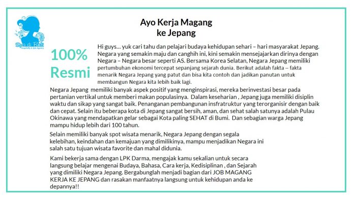 Informasi Lowongan / Job Magang Kerja Ke Jepang