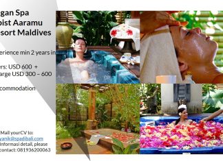 Lowongan / Job Spa Therapist Araamu Spa Maldives