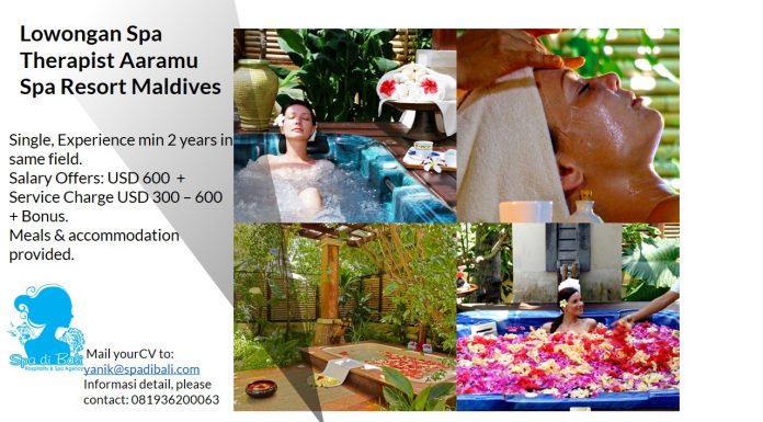 Lowongan / Job Spa Therapist Araamu Spa Maldives