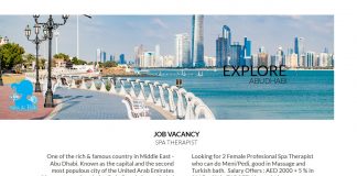 Lowongan / Job Vacancy Spa Therapist Wanita Negara Middle East - Abu Dhabi