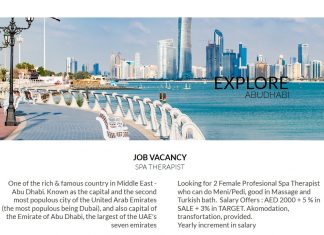 Lowongan / Job Vacancy Spa Therapist Wanita Negara Middle East - Abu Dhabi