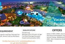 Lowongan / Job Vacancy Spa Therapist Middle East - Fujairah