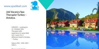Lowongan / Job Vacancy Spa Therapist Eropa Tenggara Antalya - Turkey