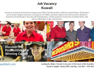Lowongan / Job Vacancy Staff Mc Donald's Negara Timur Tengah - Kuwait
