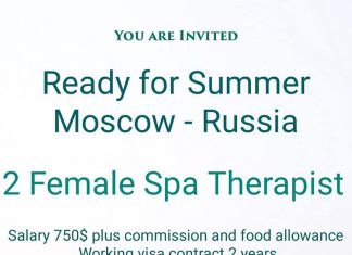 Lowongan Spa Therapist Wanita Ibukota dan Kota Terpadat Rusia - Moscow