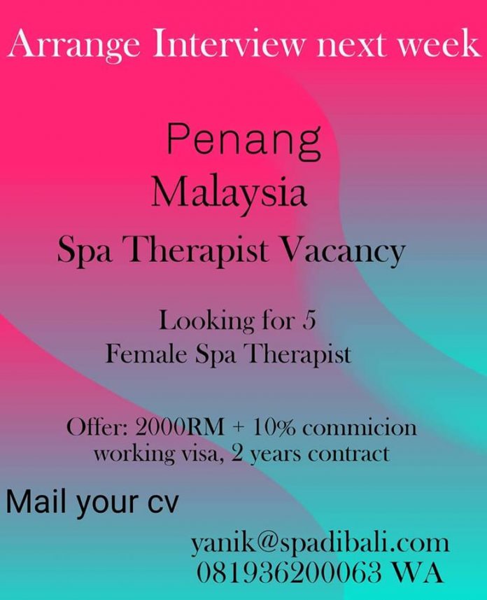 Spa Therapist Penang Malaysia - Lowongan Spa Negara Asia Terbaru